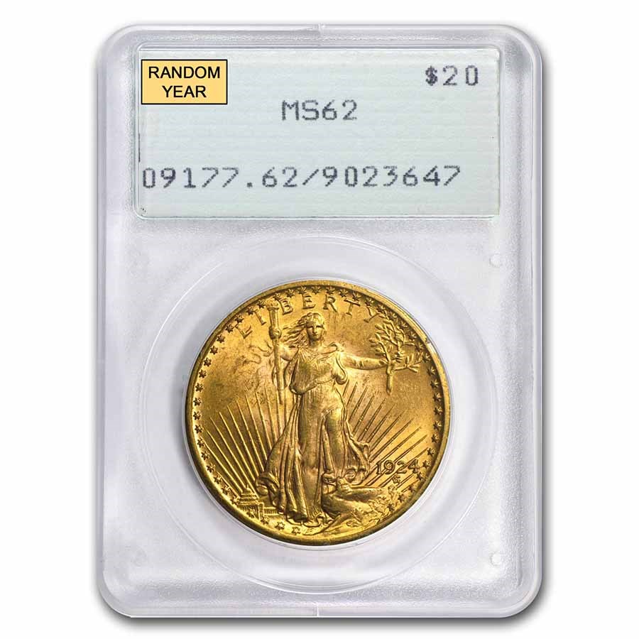 $20 St Gaudens Gold Double Eagle MS-62 PCGS (Rattler, Random)