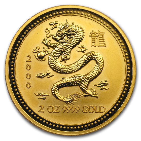 Buy 2000 Australia 2 oz Gold Year of the Dragon Lunar SI (Abrasions ...