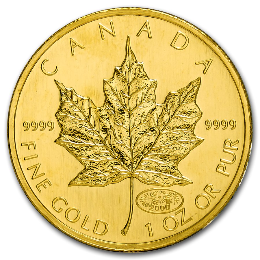 2000 Canada 1 oz Gold Maple Leaf Fireworks Privy BU