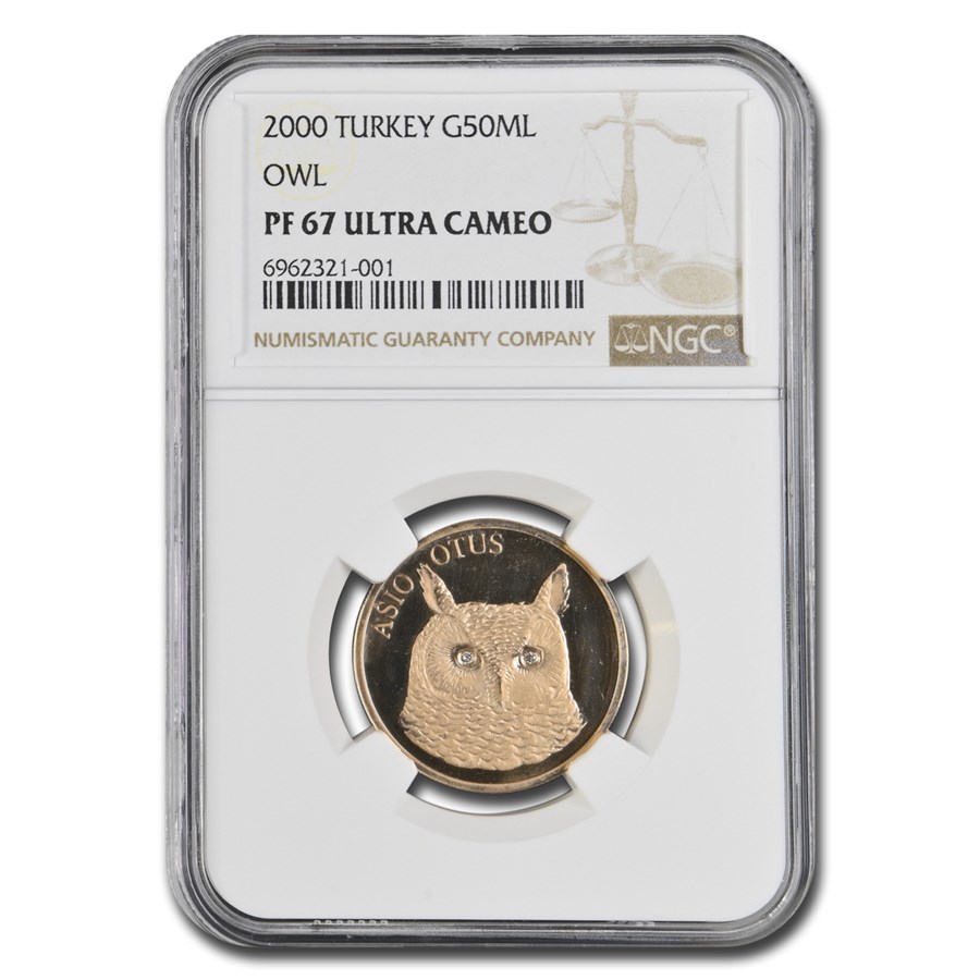 2000 Turkey Gold 50 Lira Owl PF-67 UCAM NGC