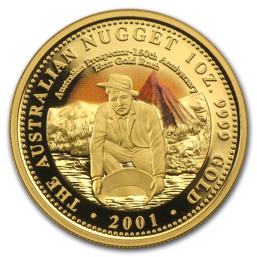 2001 Australia 1 oz Proof Gold Prospector Nugget (w/Box & COA)