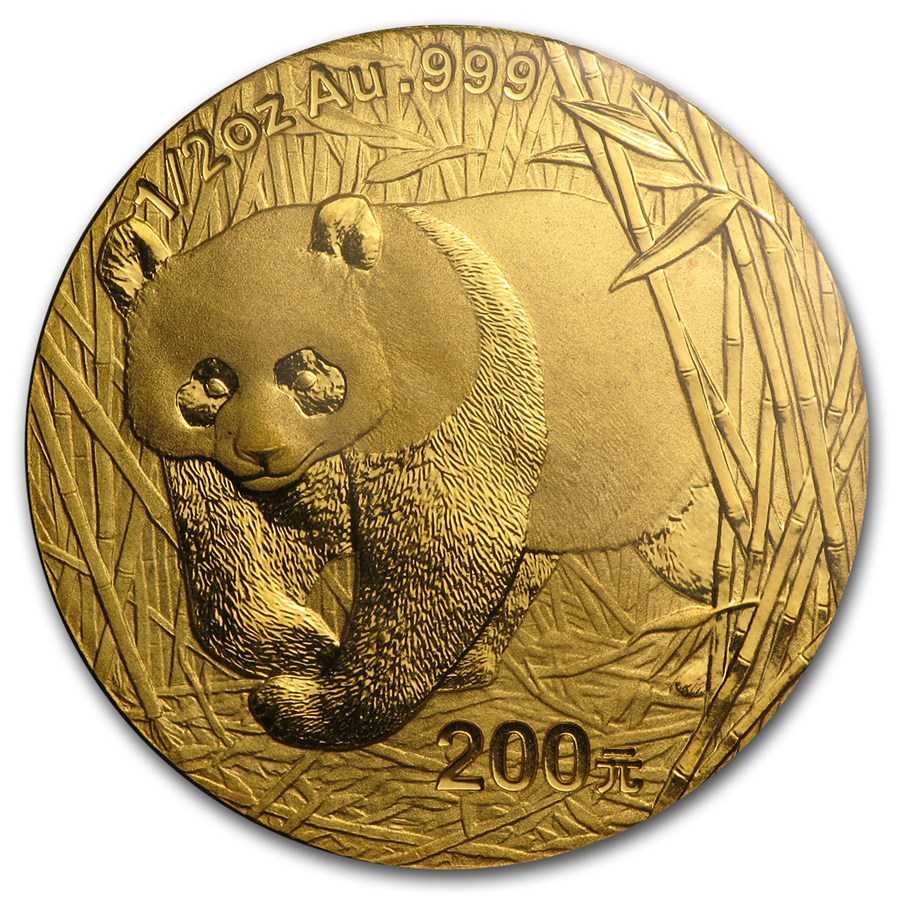 2001 China 1/2 oz Gold Panda BU (Sealed)