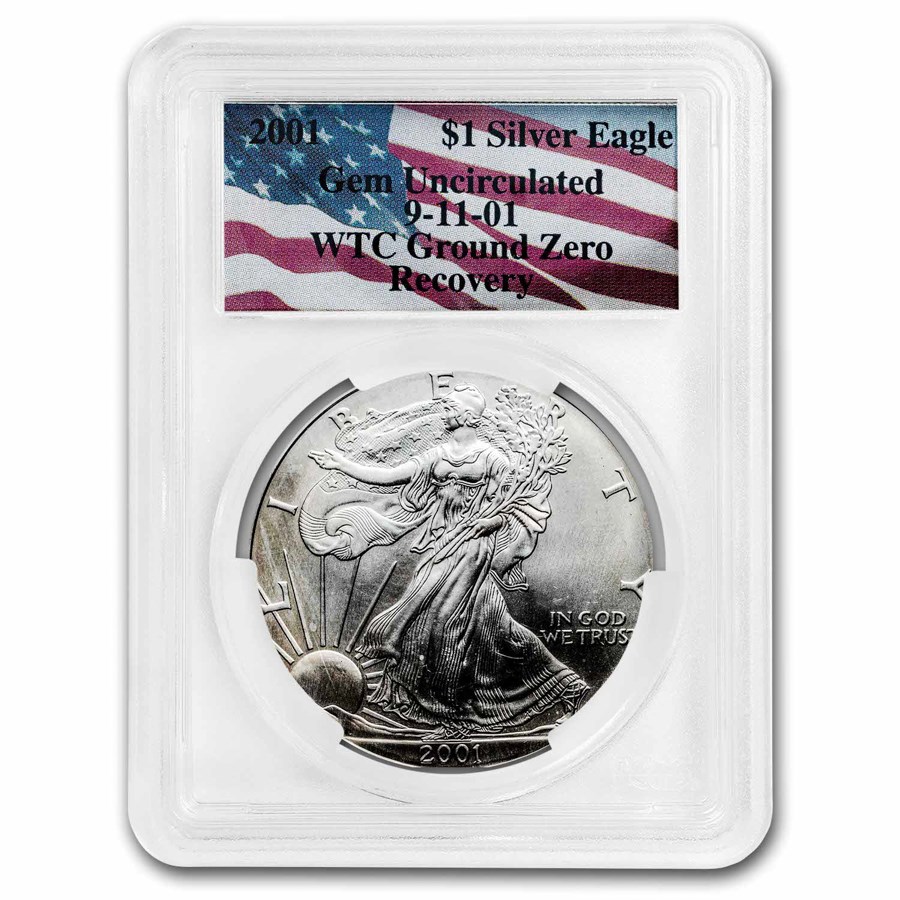 2001 Silver Eagle Gem Unc PCGS (WTC, Ground Zero Recovery)