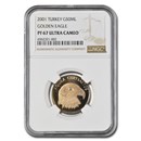 2001 Turkey Gold 50 Lira Golden Eagle PF-67 UCAM NGC