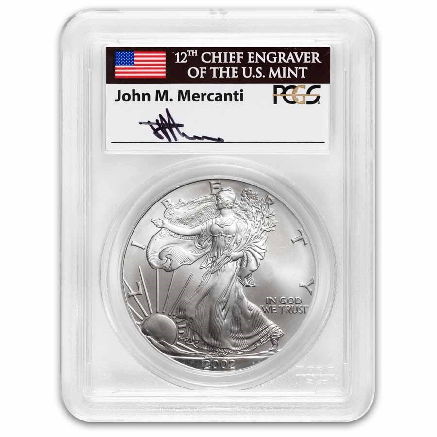 2002 American Silver Eagle MS-70 PCGS (FS, Mercanti)