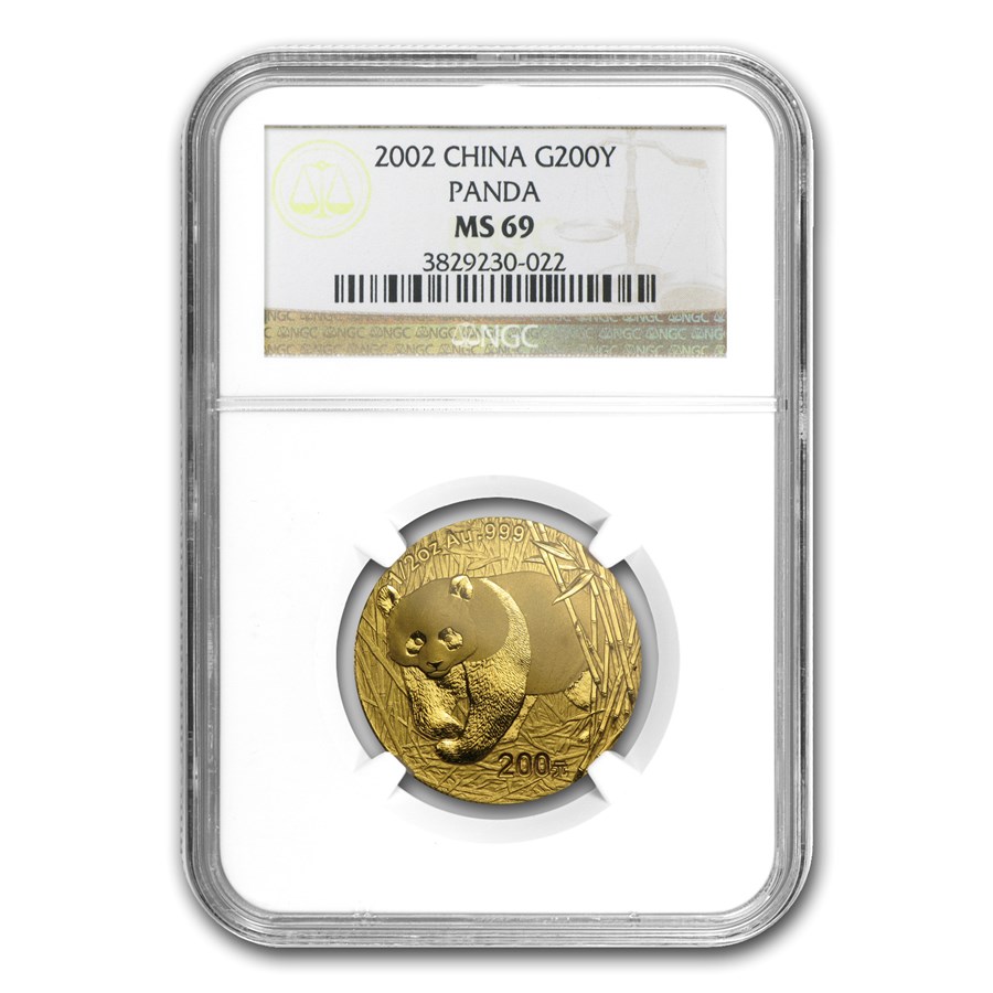 2002 China 1/2 oz Gold Panda MS-69 NGC