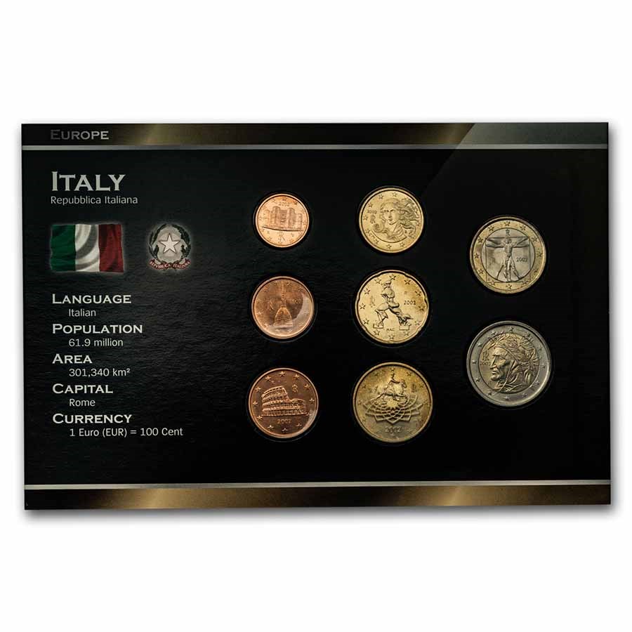 2002 Italy 1 Cent-2 Euro 8-Coin Euro Set BU
