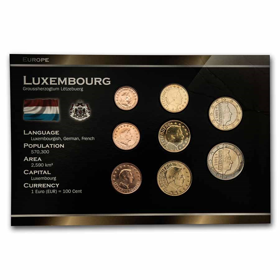 2002 Luxembourg 1 Cent-2 Euro 8-Coin Euro Set BU