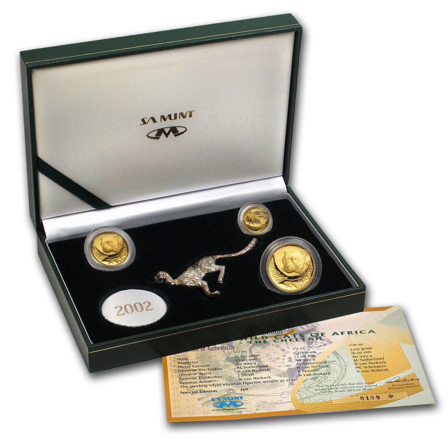 2002 South Africa 3-Coin Gold Natura Cheetah Proof Set