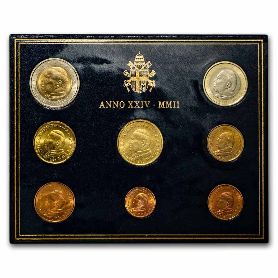 2002 Vatican City 1 Cent-2 Euro 8-Coin Euro Set BU
