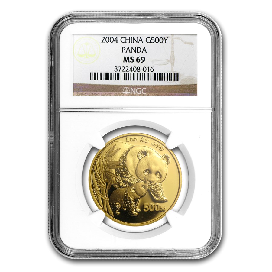 2004 China 1 oz Gold Panda MS-69 NGC