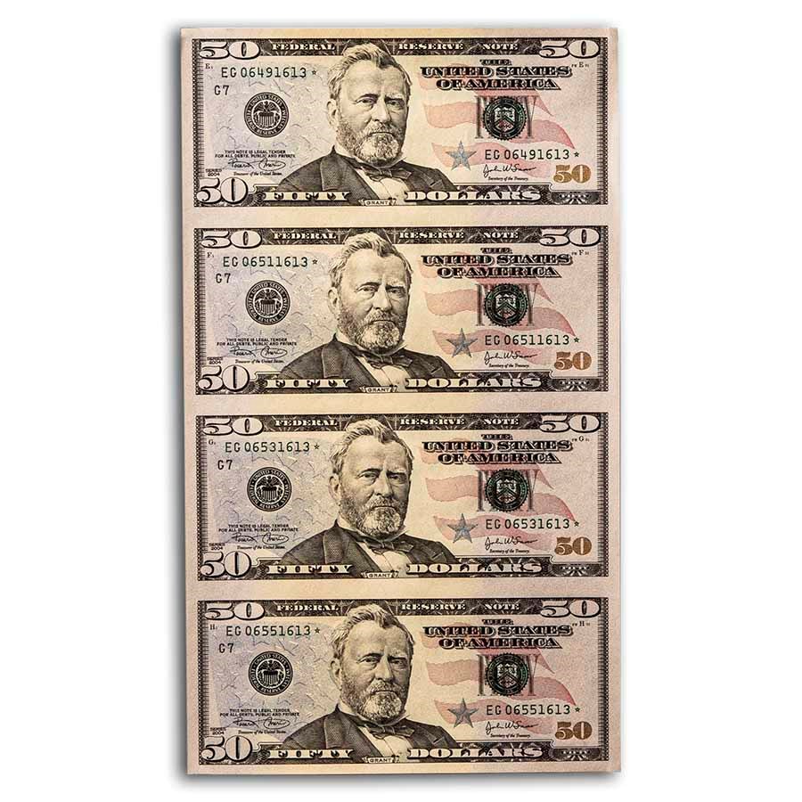 2004* (G-Chicago) $50 FRN CU (Fr#2128-G*) 4 Note Sheet Star Notes