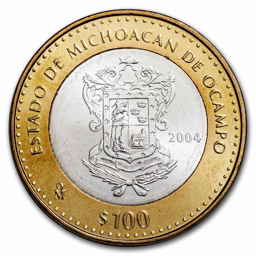 2004 Mexico Bimetallic 100 Pesos Michoacan BU (1st Edition)