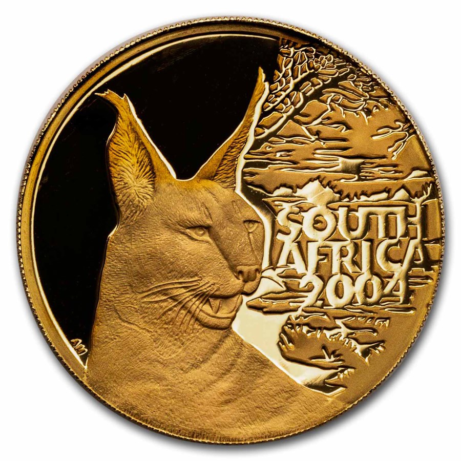 2004 South Africa 1 oz Proof Gold Natura 100 Rand Lynx