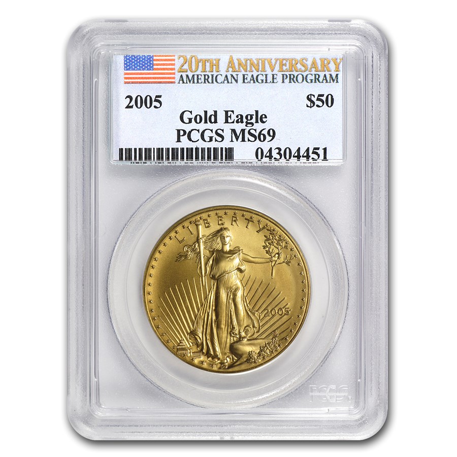 2005 1 oz Gold Eagle MS-69 PCGS (20th Anniversary Label)