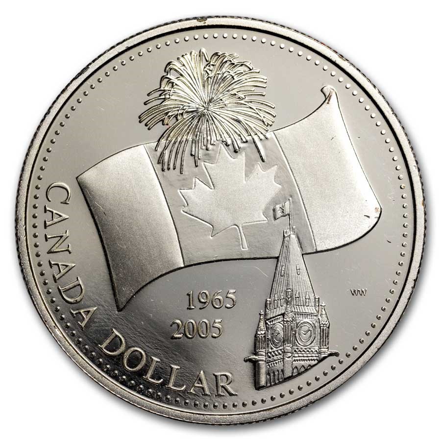 2005 Canada Silver Dollar Proof (40th Anniv National Flag)