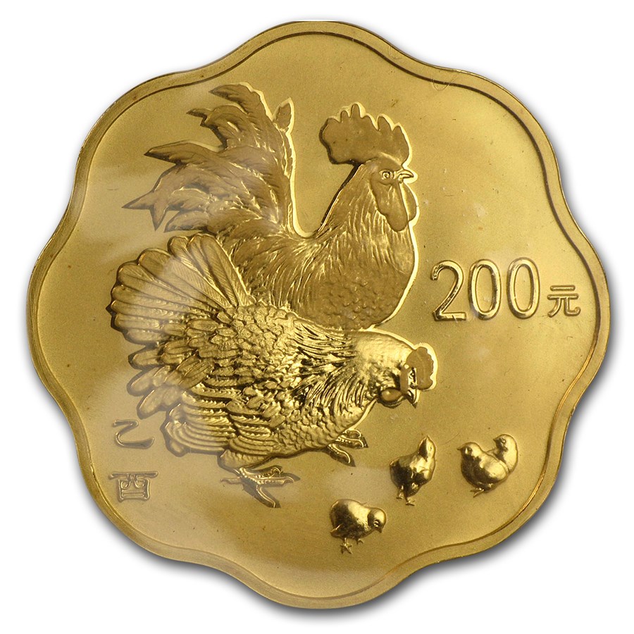 2005 China 1/2 oz Gold Year of the Rooster Flower Coin BU