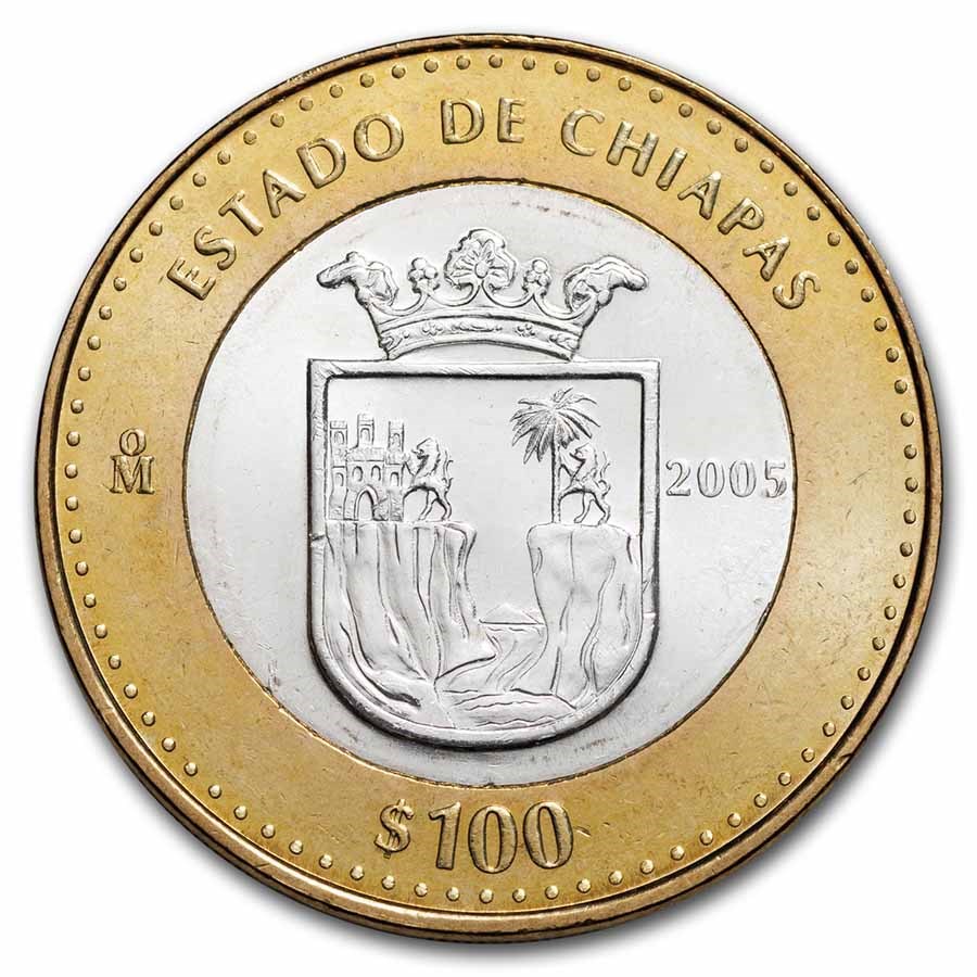 2005 Mexico Bimetallic 100 Pesos Chiapas BU (1st Edition)