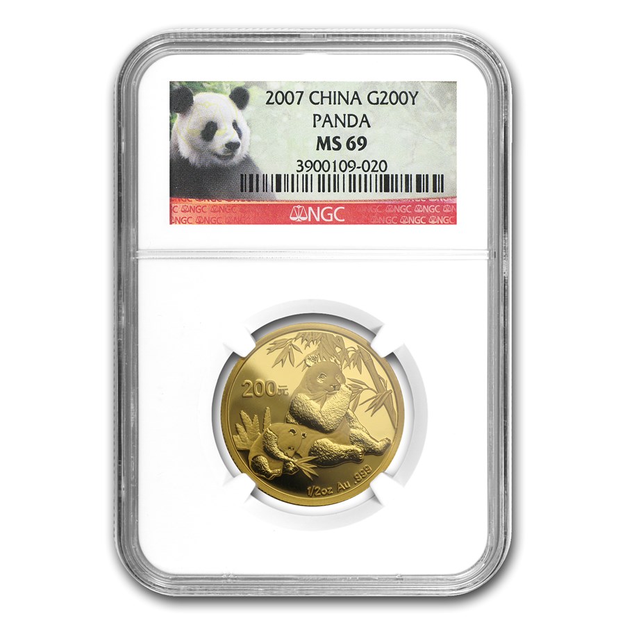 2007 China 1/2 oz Gold Panda MS-69 NGC