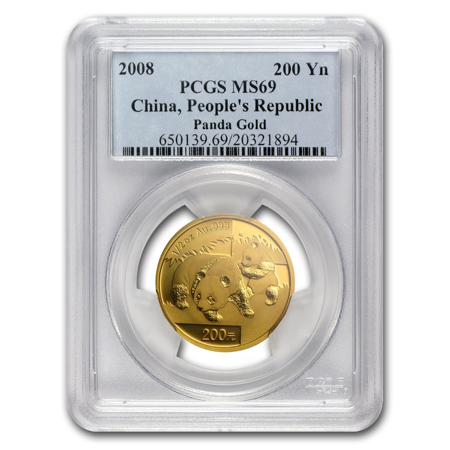 2008 China 1/2 oz Gold Panda MS-69 PCGS