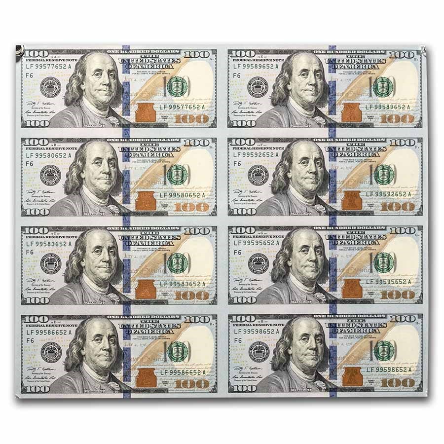 2009-A (F-Atlanta) $100 FRN CU (Fr#2187) 8 Note Uncut Sheet