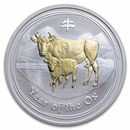 2009 Australia 1 oz Silver Ox BU (Series II, Gilded, In Capsule)