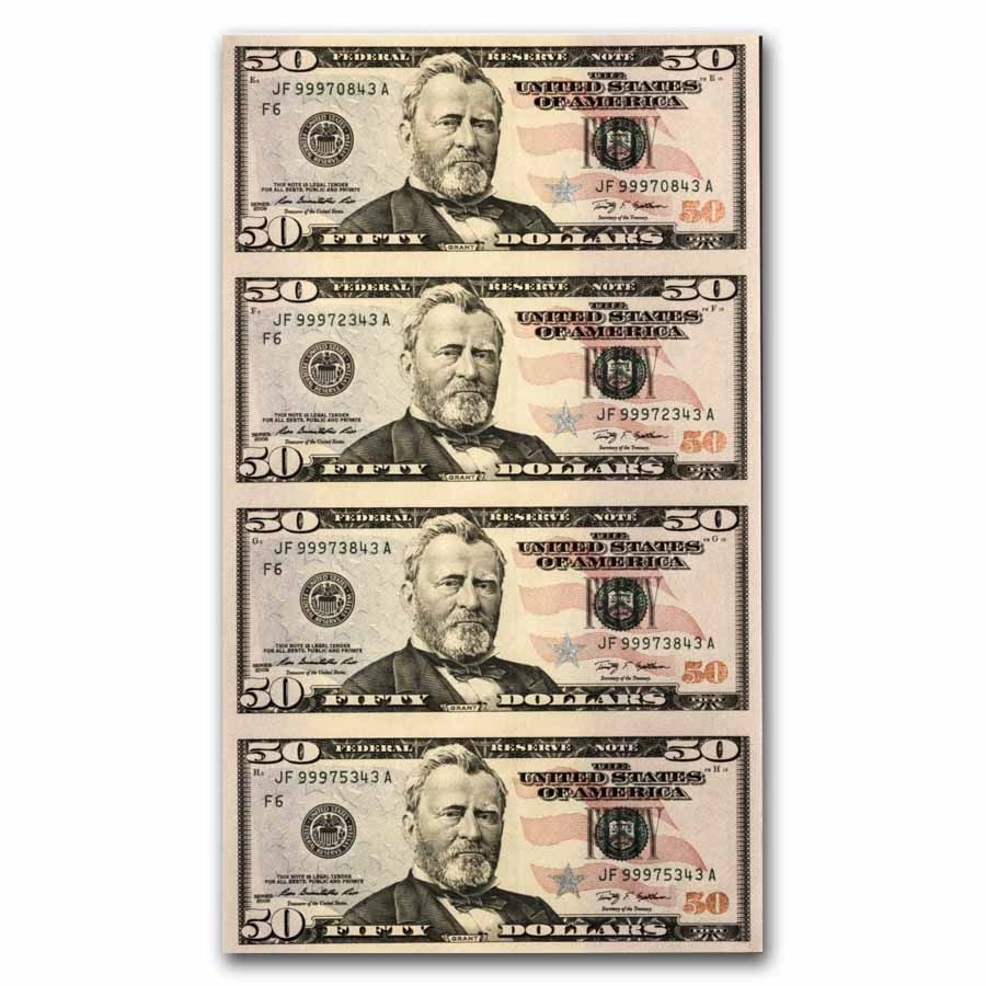 2009 (F-Atlanta) $50 FRN CU (Fr#2131-F) 4 Note Uncut Sheet.