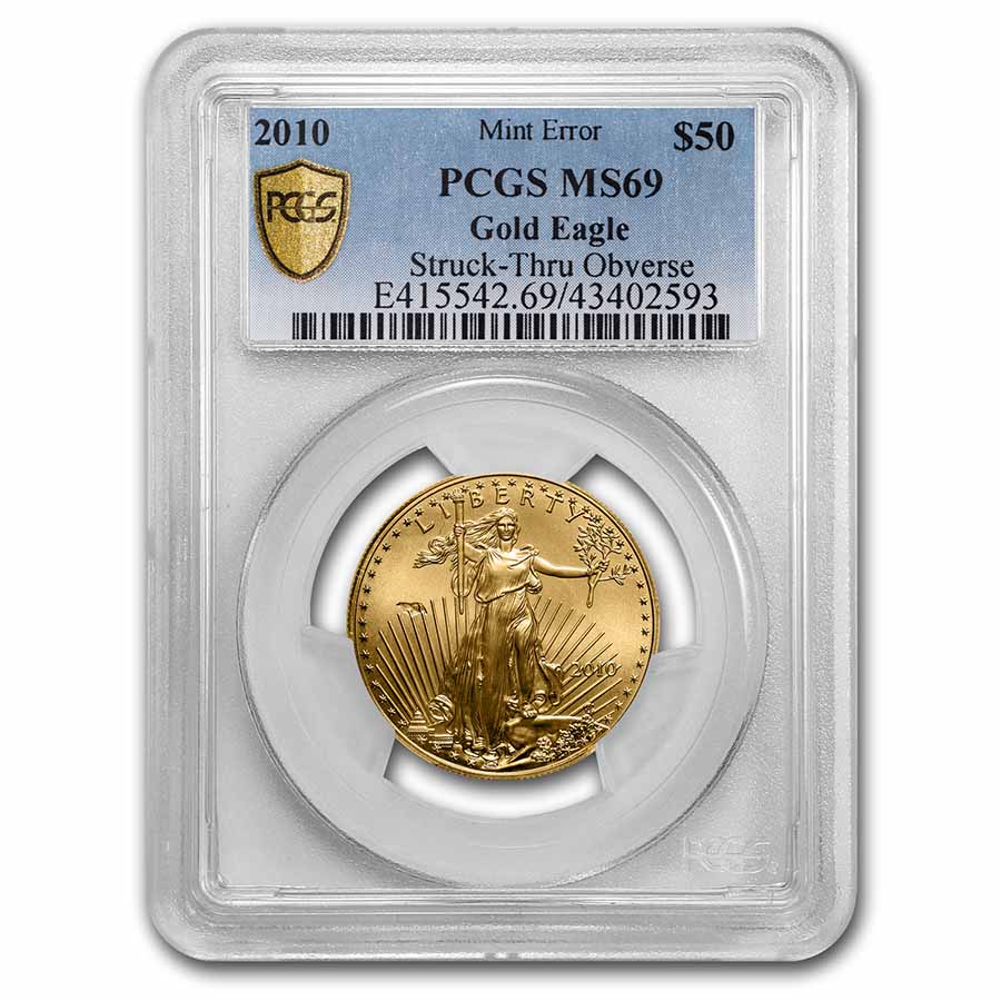 Buy 2010 1 oz Gold Eagle MS-69 PCGS (Error, Minor Strike-Thru Obv