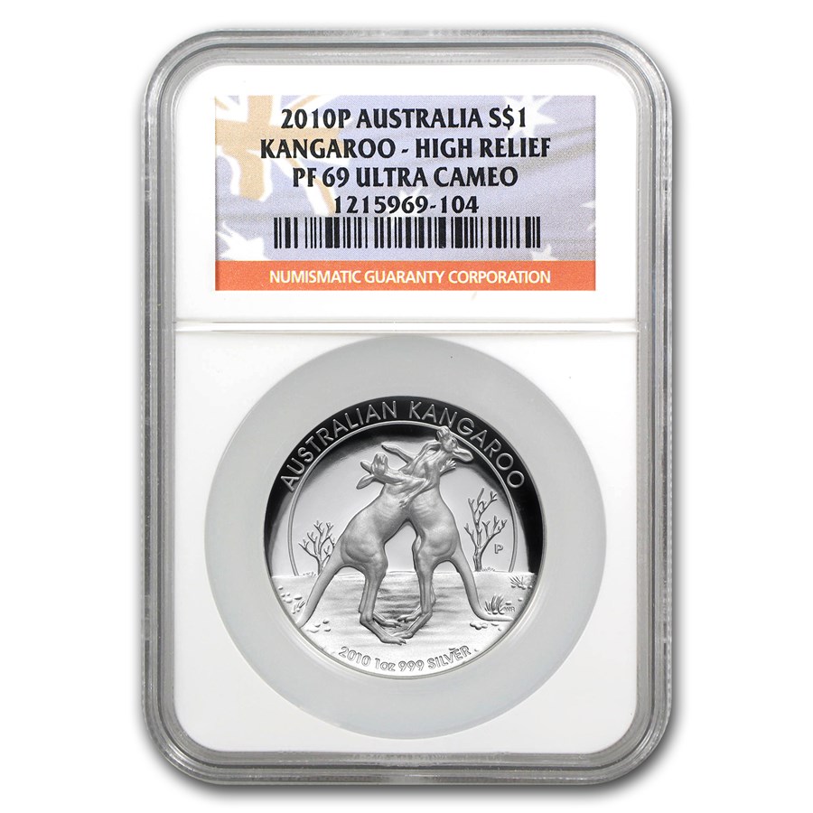 2010 Australia 1 oz Silver Kangaroo PF-69 NGC (High Relief)