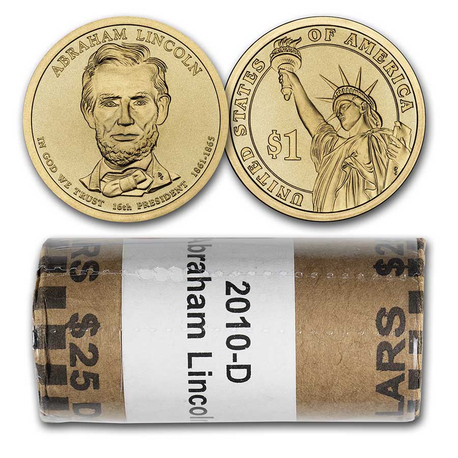 Buy 25 Coin Roll 2010 D Abraham Lincoln Dollar BU | APMEX