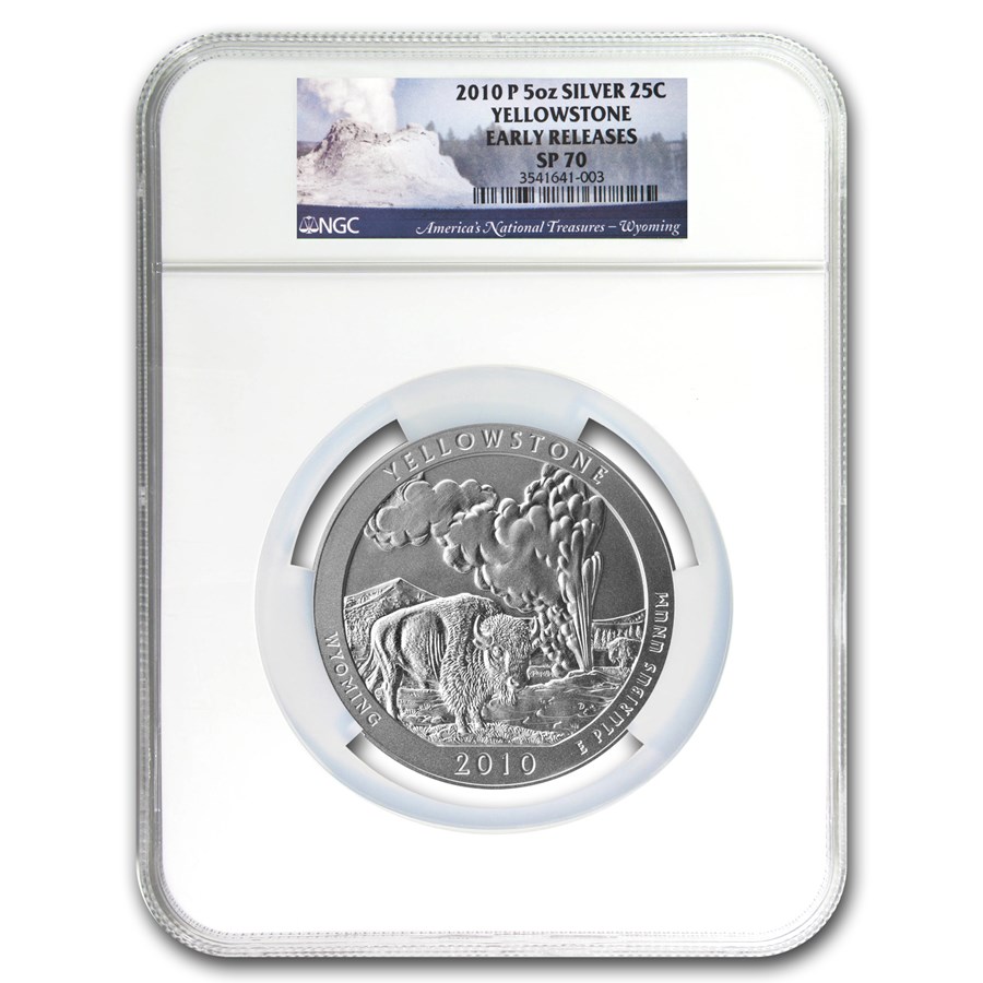 2010-P 5 oz Silver ATB Yellowstone SP-70 NGC (Early Releases)