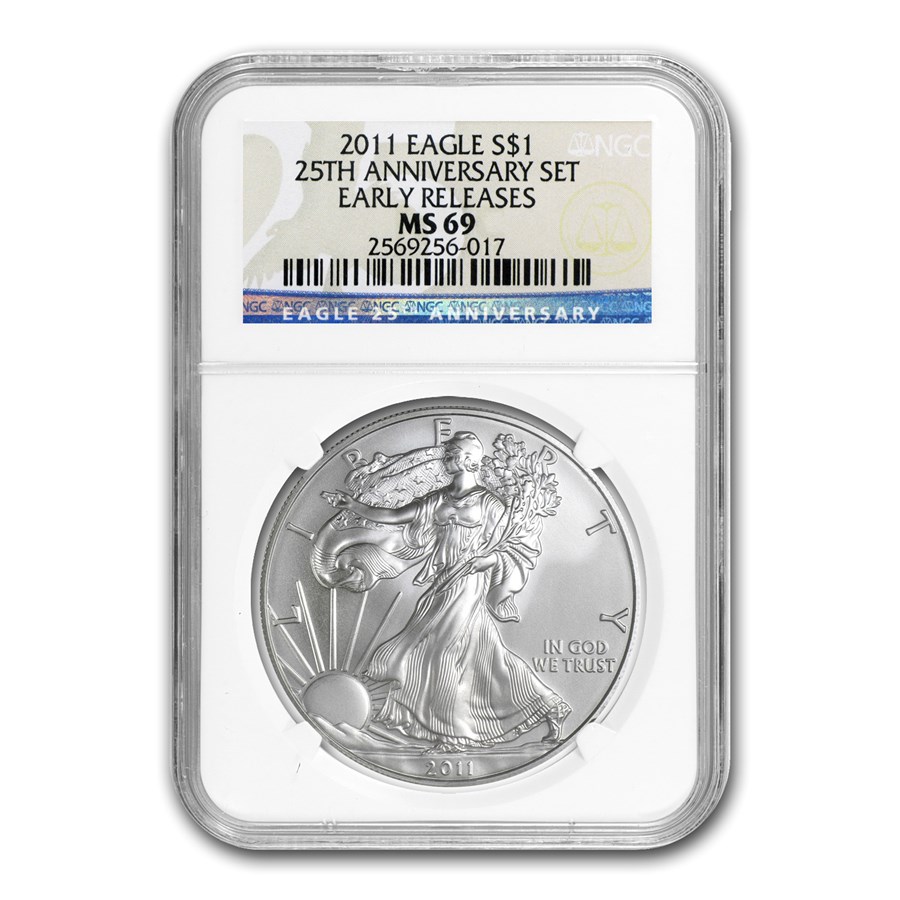 2011 American Silver Eagle MS-69 NGC (25th Anniv, Blue Label)