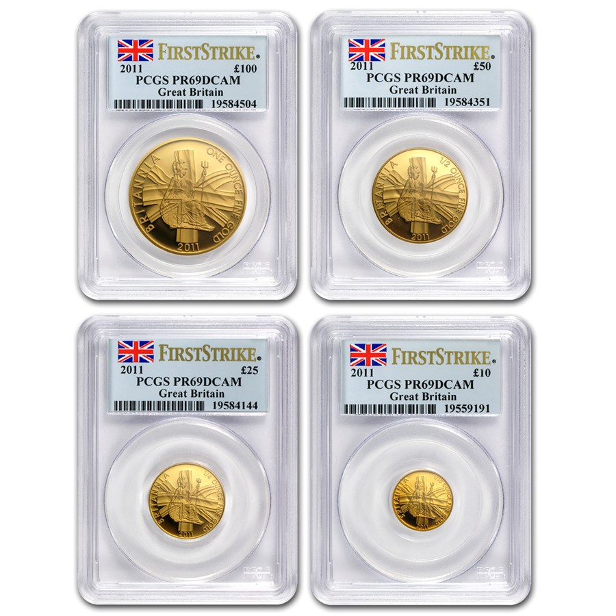 2011 GB 4-Coin Gold Britannia Proof Set PR-69 PCGS (FirstStrike®)