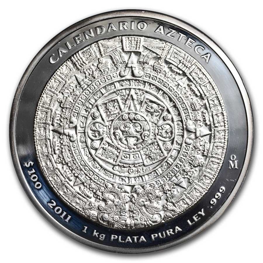 2011 Mexico 1 kilo Silver Aztec Calendar (w/Box)