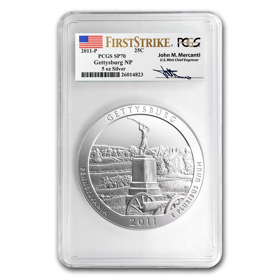 Buy 2011-P 5 oz Silver ATB Gettysburg SP-70 PCGS (FS, John Mercanti ...