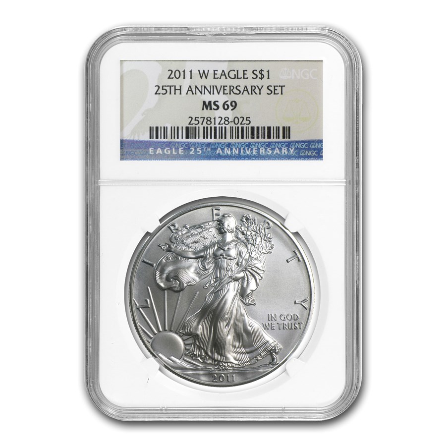 2011-W Burnished Silver Eagle MS-69 NGC (25th Anniv)