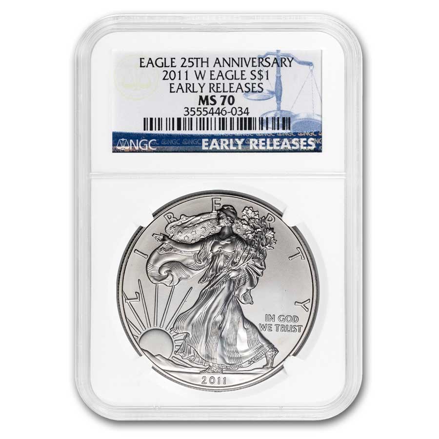 2011-W Burnished Silver Eagle MS-70 NGC (25th Anniv)