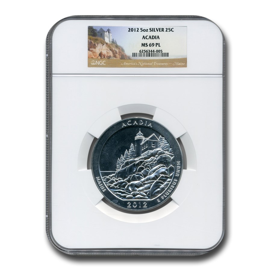 2012 5 oz Silver ATB Acadia MS-69 PL NGC