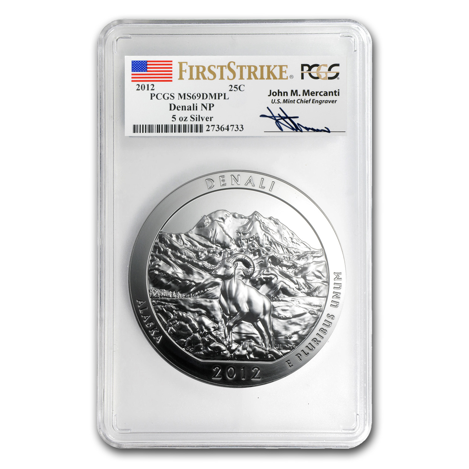 Buy 2012 5 Oz Silver ATB Denali MS-69 DMPL PCGS (FS, John Mercanti) | APMEX