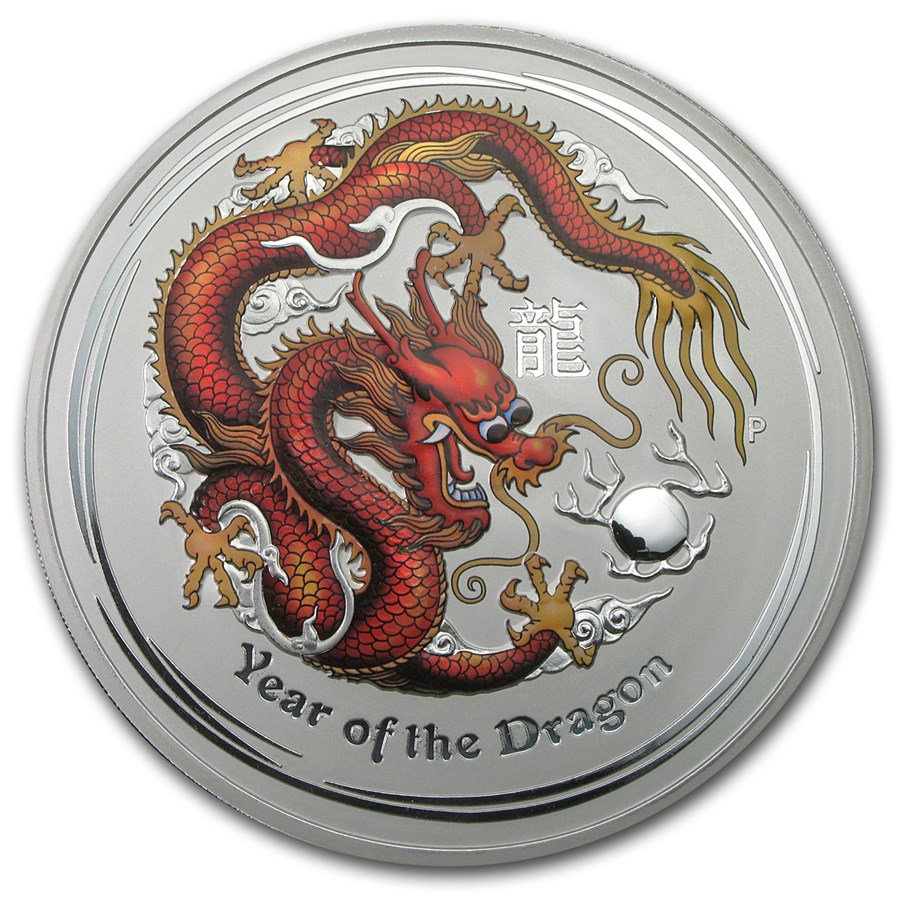 2012 Australia 1 kilo Silver Dragon (Colorized, Abrasions)