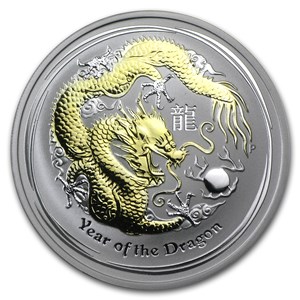 Buy 2012 Australia 1 Oz Silver Dragon Bu (gilded, W Box & Coa) 