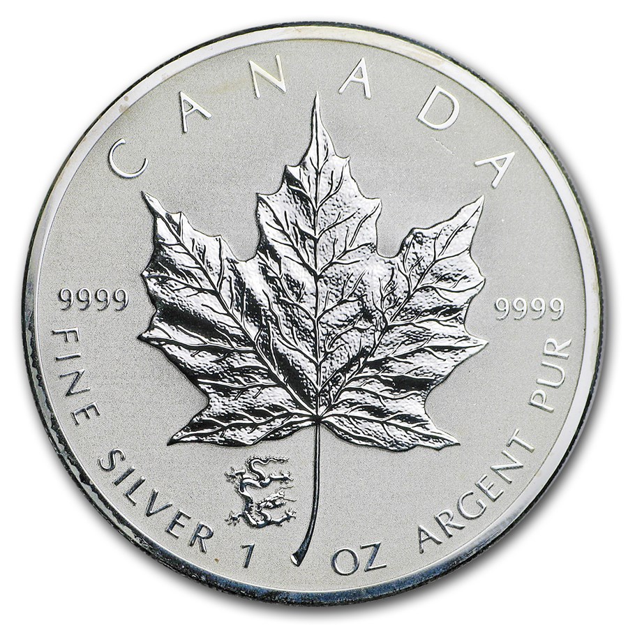 2012 Canada 1 oz Silver Maple Leaf Dragon Privy (Light Abrasion)