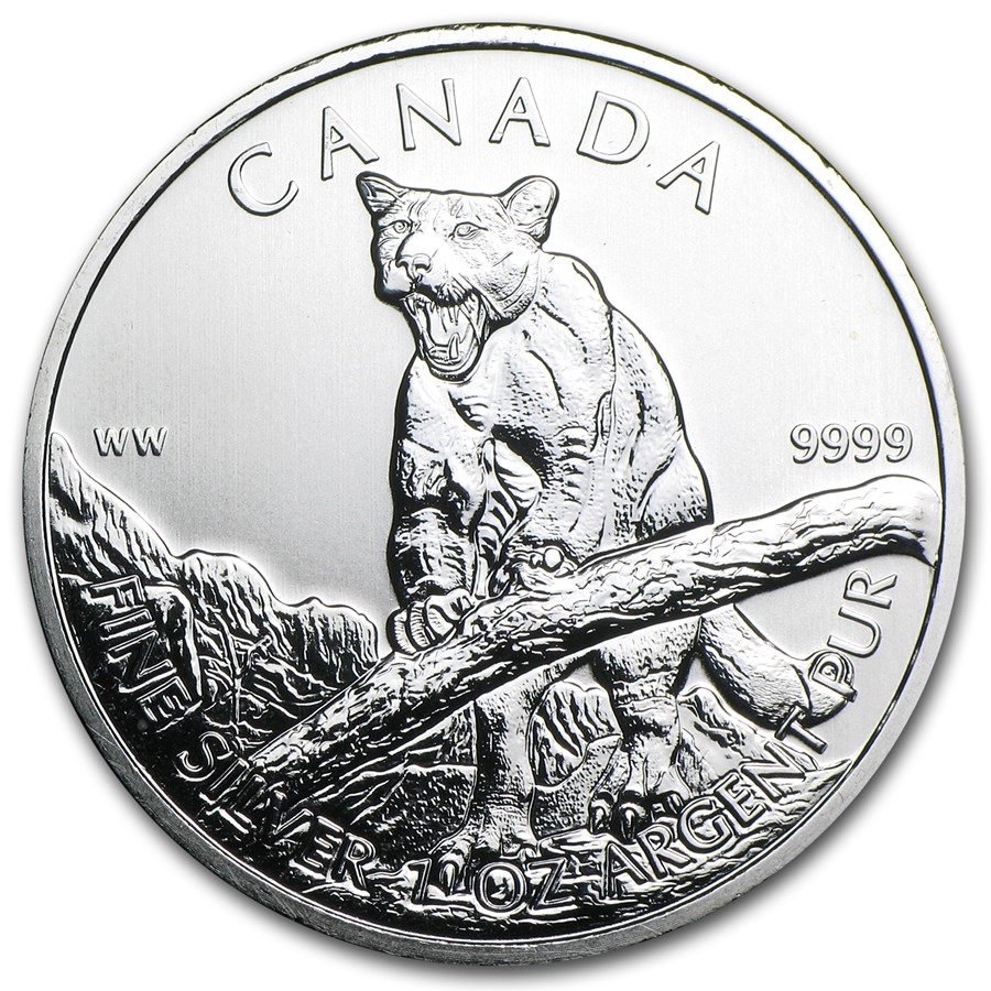 2012 Canada 1 oz Silver Wildlife Cougar (Abrasions, Spotted)