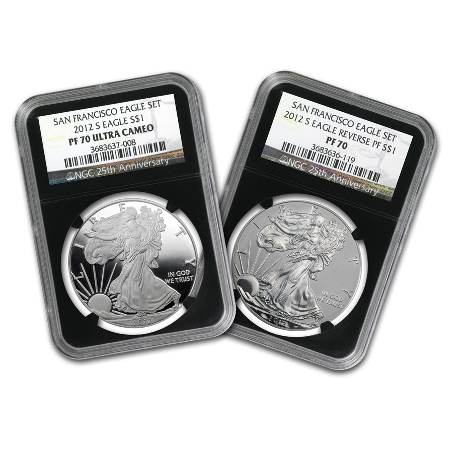 2012-S 2-Coin Silver Eagle Set PF-70 NGC (25th Anniv)