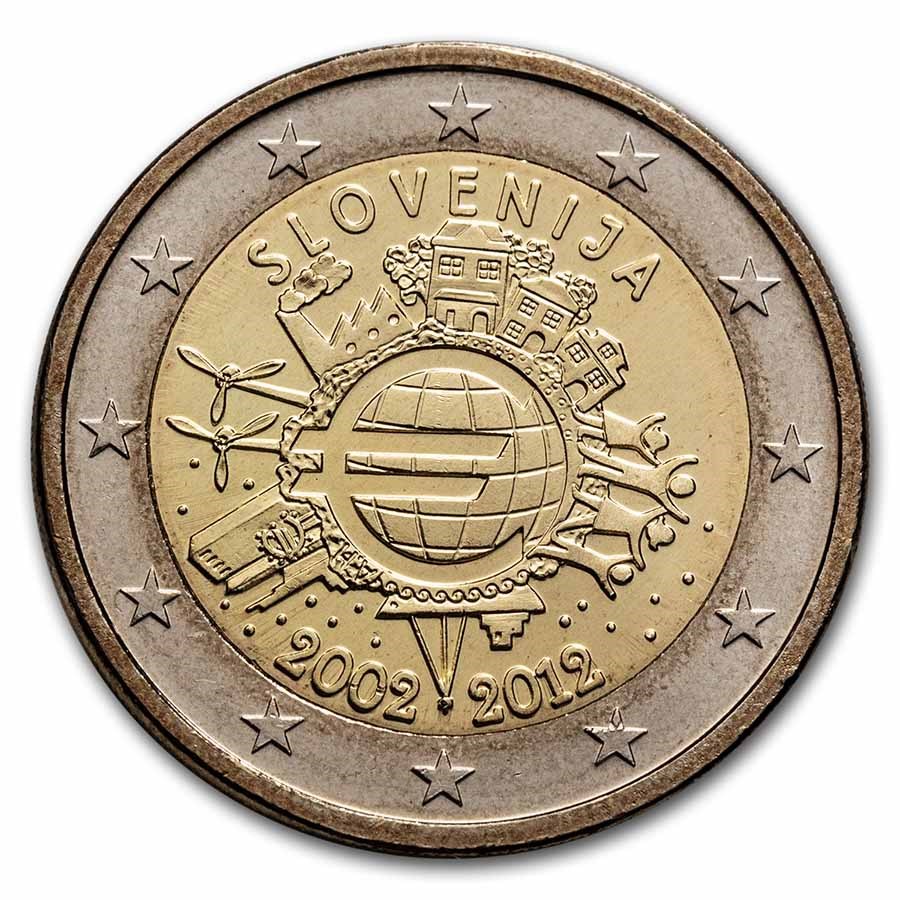 2012 Slovenia 2 Euro 10 Years of the Euro BU