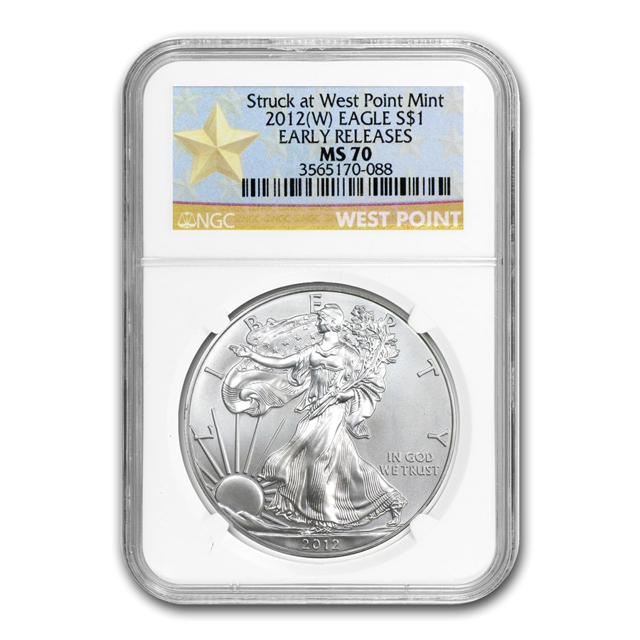 2012 (W) Silver Eagle MS-70 NGC (ER, West Point Star Label)