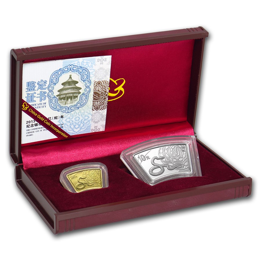 2013 1/3 oz Gold & 1 oz Silver Fan Year of the Snake (Box & COA)