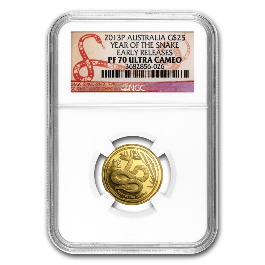 Buy 2013 1/4 oz Gold Lunar Year of the Snake PF-70 NGC (SII) | APMEX