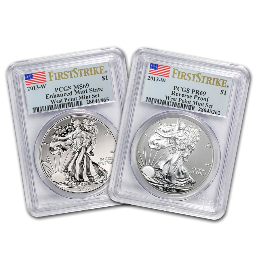 2013 2-Coin Silver Eagle Set MS/PR-69 PCGS (FS, West Point)