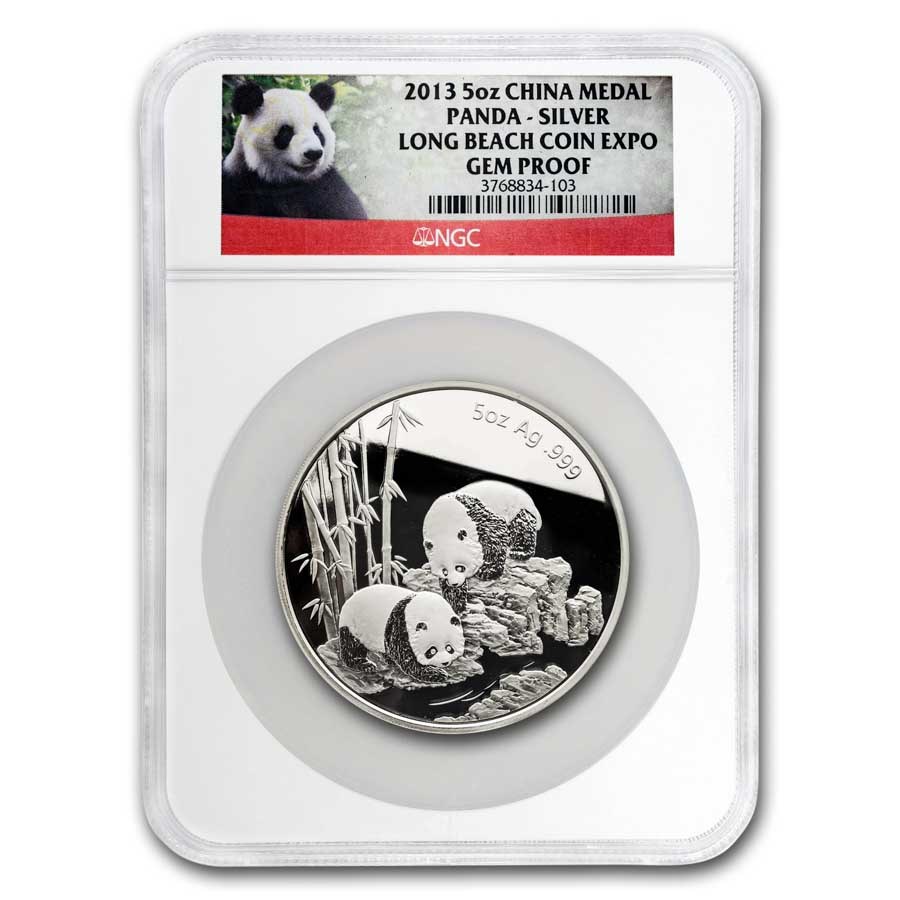 2013 China 5 oz Silver Panda Long Beach Commem Gem Proof NGC